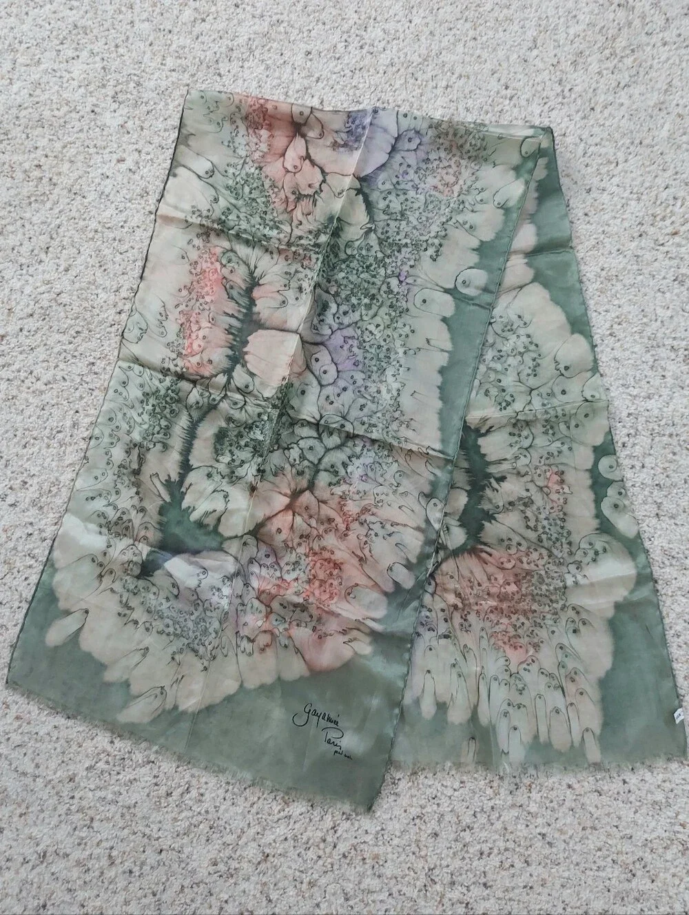 Gayamee Paris Silk Floral Watercolor Art Handrolled Hem Scarf 17